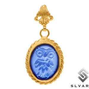 Owl Pendant, 24K Gold Plated 925 Sterling Silver Necklace, Ancient Greek Pendant, Signet Pendant, Glass Intaglio, Boho Pendant Jewelery