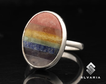 Natürliche 7 Chakren Ring, sieben Chakra Ring, 925 Sterling Silber Ring, Heilstein Ring, Stapelring, Solitär Ring, Meditation Ring