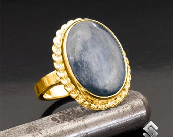 925 Sterling Silver 24K Gold Plated Ring, Natural Oval Kyanite Gemstone Ring, Handmade Jewelry Ring, Perfect Gift For Her, Gift for Birthday