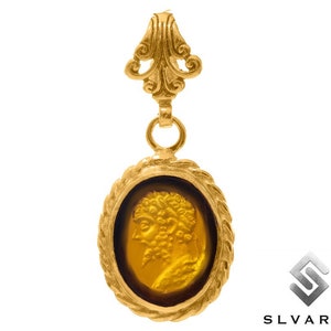 Julius Caesar Pendant, 24K Gold Plated 925 Silver Ancient Pendant, Roman Glass Intaglio Coin Necklace ,Historical Art Design Pendant