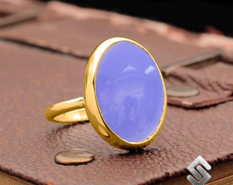 Ring aus natürlichem Angelit, 24 Karat vergoldetem 925er Sterlingsilber, ovaler Kristall-Edelstein