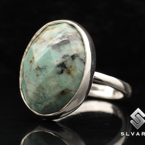 Natural Faceted African Turquoise Stacking Ring, Gemstone Ring, 925 Sterling Silver, Women&#39;s Ring, Meditation Ring, Handmade Jewelry Ring
