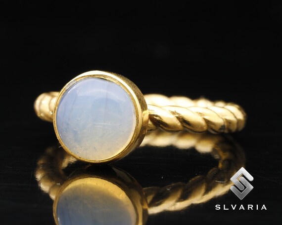 Anello minimalista placcato oro 24 carati Opalite naturale Argento