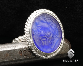 Zeus Signet Glass Intaglio Coin 925 Silver Greek Mythology God Ring Handmade Turkish Fine Jewelery Zeus Jewelry Historical Art Design Ring