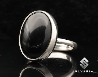 Natural Black Onyx Ring, Oval Gemstone Ring, 925 Sterling Silver Ring, Best Friend&#39;s Gift, Perfect Gift For Her, Rings for Women, Men&#39;s Ring