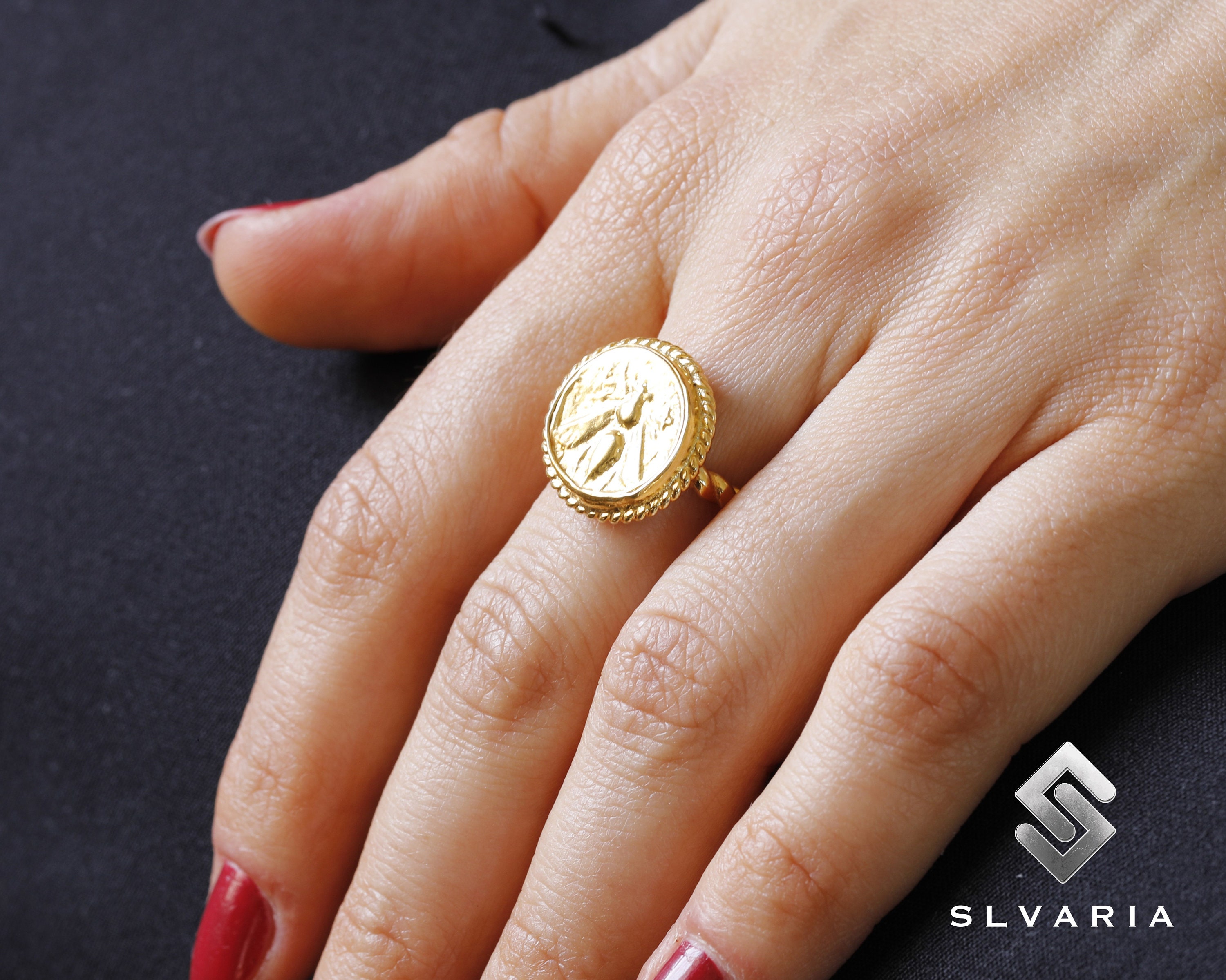 Honey Bee 24K Gold Plated Ancient Coin Greek Signet 925 Silver Ring ...