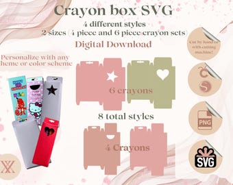 Crayon box Template Crayon box SVG DIY Crayon Box for Kids Party Favors Printable PNG Digital Download Customizable Kids Party Favors