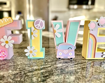 Groovy 3D  Letters - Retro Hippie Party Decor, 70s Flower Power, Custom Name Signs, Groovy One, Two groovy birthday decorations