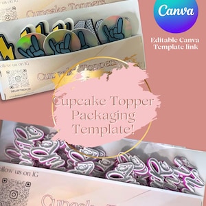 Modelo de embalagem para topo de cupcake personalizado para download digital e editável no Canva