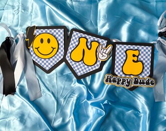 One Happy Dude Birthday, Highchair Banner, First birthday Banner, One Happy Dude Birthday Decorations, Young wild and three birthday decor