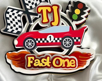 Race Car Cake Topper Fast One Two Fast Party Decor Birthday Decorations Vintage Race Car Custom Cake Topper Racing to One