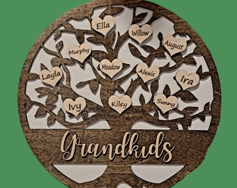 Grandkids Sign, Grandkids Tree Decoration, Personalized Family Sign