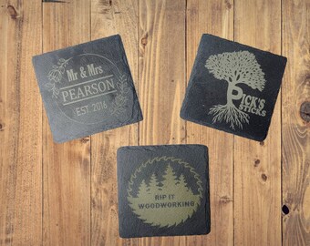 Custom Coasters, Slate Engraved Coasters, Wood Coasters, Gifts For Everyone, Business Logo Coasters