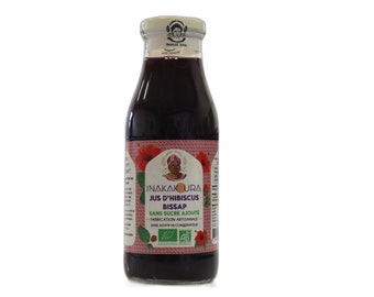 6x Jus d'Hibiscus / Bissap Bio, prêt à boire, sans sucre ajouté, en bouteille verre de 50cl