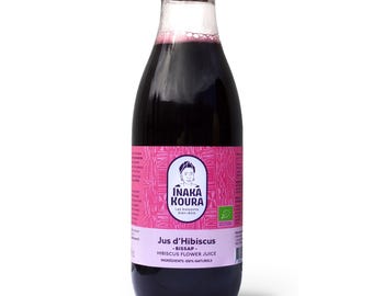 6x Organic Hibiscus / Bissap Juice, ready to drink, low in sugar, in 50cl glass bottle