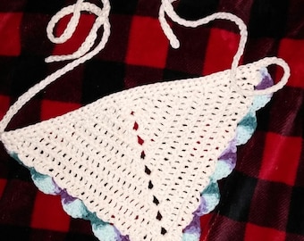 Pañuelo de algodón tejido a crochet: bufanda para el cabello con borde festoneado