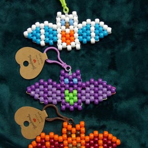 Kandi Bat Keychains, Premade or get it Customized, Bat Shaped Pony Bead accessory