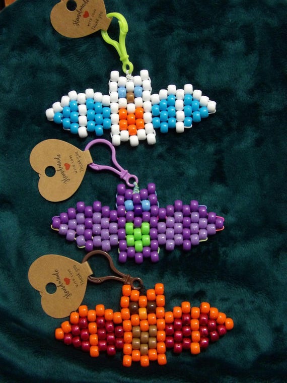 Kandi Bat Keychains, Premade or get it Customized, Bat Shaped Pony Bead accessory