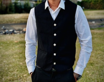 Gilet vintage in lana scozzese: gilet da sposo a 5 bottoni