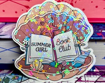 サマーガールブッククラブシェルホログラフィックラミネートブックステッカー、夏の読書、ロマンスガール、Kindle、電子書籍リーダー、ビーチ読書、休日読書