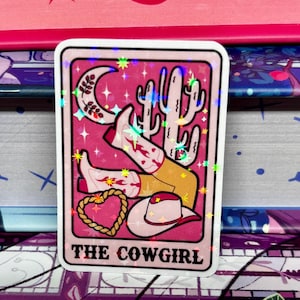 Mini the Cowgirl Tarot Karte holografische Laminat Buch Aufkleber, gestanzt, Glitzer Aufkleber, Kindle, E-Reader, Lektüre, Buch Geschenke