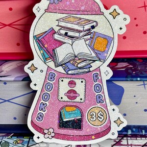 3ドルで買えるかわいい本自動販売機のホログラフィックラミネート製本用ステッカー、ダイカット、キラキラステッカー、電子書籍リーダー用ステッカー、本好き向け