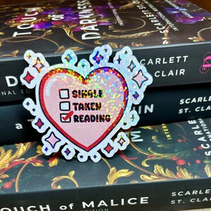 Single, genomen, leeshart checklist holografisch laminaat leesgrage sticker, holo, gestanst, sprankelende stickers, kindle, e-reader, boekenliefhebbers