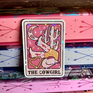 Die Cowgirl Tarot Karte holografisch laminierte Bücher aufkleber, Cowboy Romantik, literarisches Geschenk, funkelnde Aufkleber, Lektüre, e-Reader, kindle