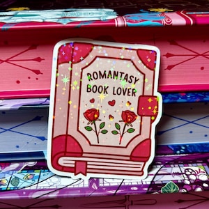 Romantasy ブック ラバー ホログラフィック ラミネート ブック ステッカー、ホロ、ダイカット、キラキラ ステッカー、Kindle、電子書籍リーダー アクセサリ、ファンタジー ブック
