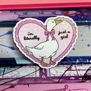 Ich bin buchstäblich nur ein Mädchengansherz holographisches Laminatlaminataufkleber, gestanzte, lustige Aufkleber, niedliche Aufkleber, funkelnde Aufkleber