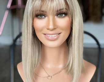 Hand woven wigs Mid-length wigs human hair Layered Ella Wig With Bangs wigs for white women wigs for black men Wigs for Women