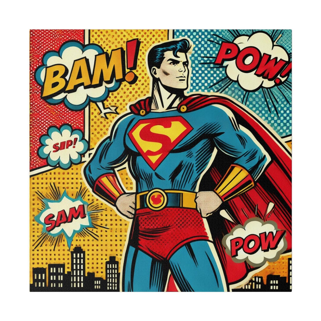 Superhero Pop Art Canvas Vintage Comic Book Wall Art With BAM POW Sound ...