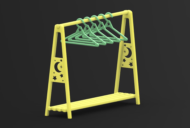 Digital Moon and Stars Small Size Cookie Doll Clothes Rack & Hangers ...