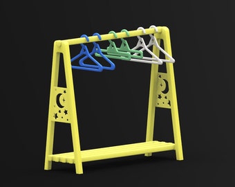 Digital Moon And Stars Normal Size Cookie Doll Clothes Rack & Hangers Download STL File for 3D Printing 8.6" x 8" x 3"