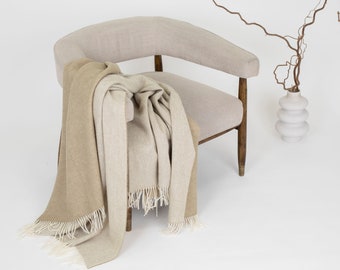 Manta de lana de alta calidad, suave lana de Nueva Zelanda similar a la lana merino, manta de lana 100%, manta de tiro, manta de tiro acogedora, manta de merino, beige