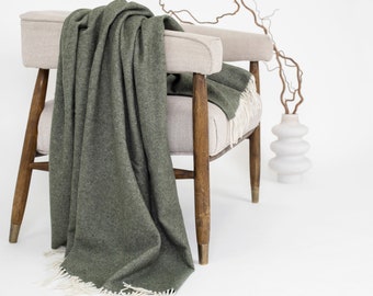 Wool Blanket, Merino Wool Blanket, Wool Throw Blanket, Merino Blanket, 100 Wool Blanket, Cozy Blanket, Khaki Color, Herringbone Pattern