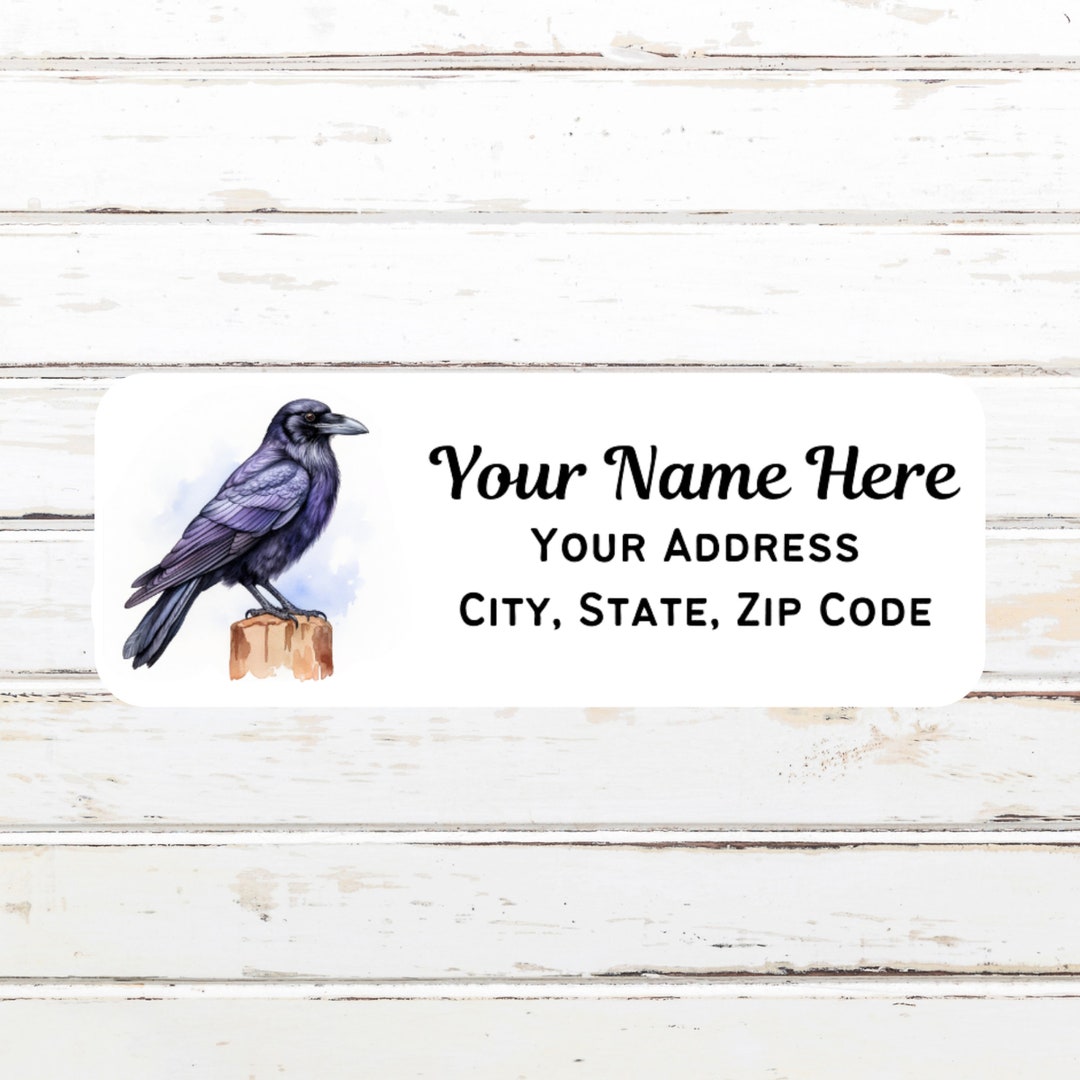 Raven Return Address Labels, Personalized White Matte, Watercolor ...