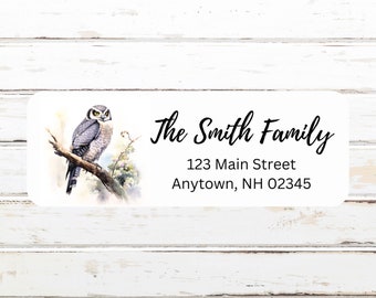 Northern Hawk Owl Personalized Return Address Labels, Watercolor, Return Address Stickers, Sets of 30