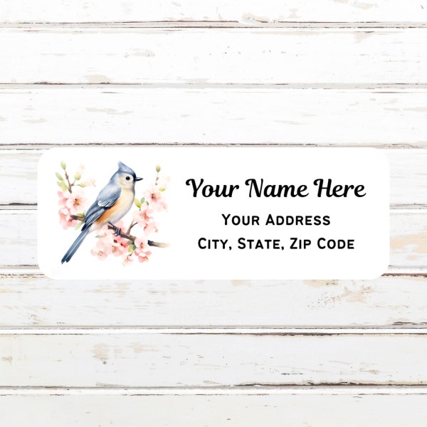 Tufted Titmouse Personalized Return Address Labels, Songbird, Watercolor, Return Address Stickers, Sets of 30, Gift for Best Friend, Bestie