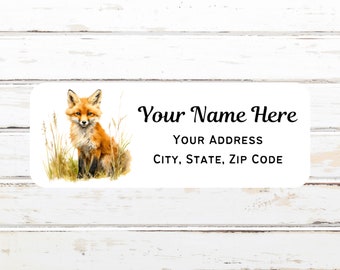 Ensemble de 30 étiquettes d'adresse personnalisées Fox in a Field, aquarelle, autocollants d'adresse, fête des mères, cadeau pour les amoureux de la nature, pour lui