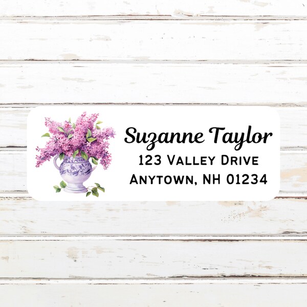 Lilacs in Vase, Personalized Return Address Labels, Watercolor, Return Address Stickers, Customized, Sets of 30, Gift for Mom, Bestie, BFF