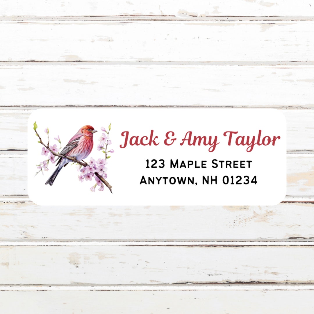 Purple Finch on Flowering Branch, Personalized Return Address Labels ...