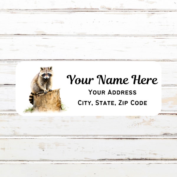 Raccoon on a Stump Personalized Return Address Labels, Sets of 30, Watercolor, Return Address Stickers, Mother's Day, Nature Lover Gift