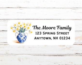 Daffodils in Vase, Personalized Return Address Labels, Watercolor, Return Address Stickers, Customized, Sets of 30