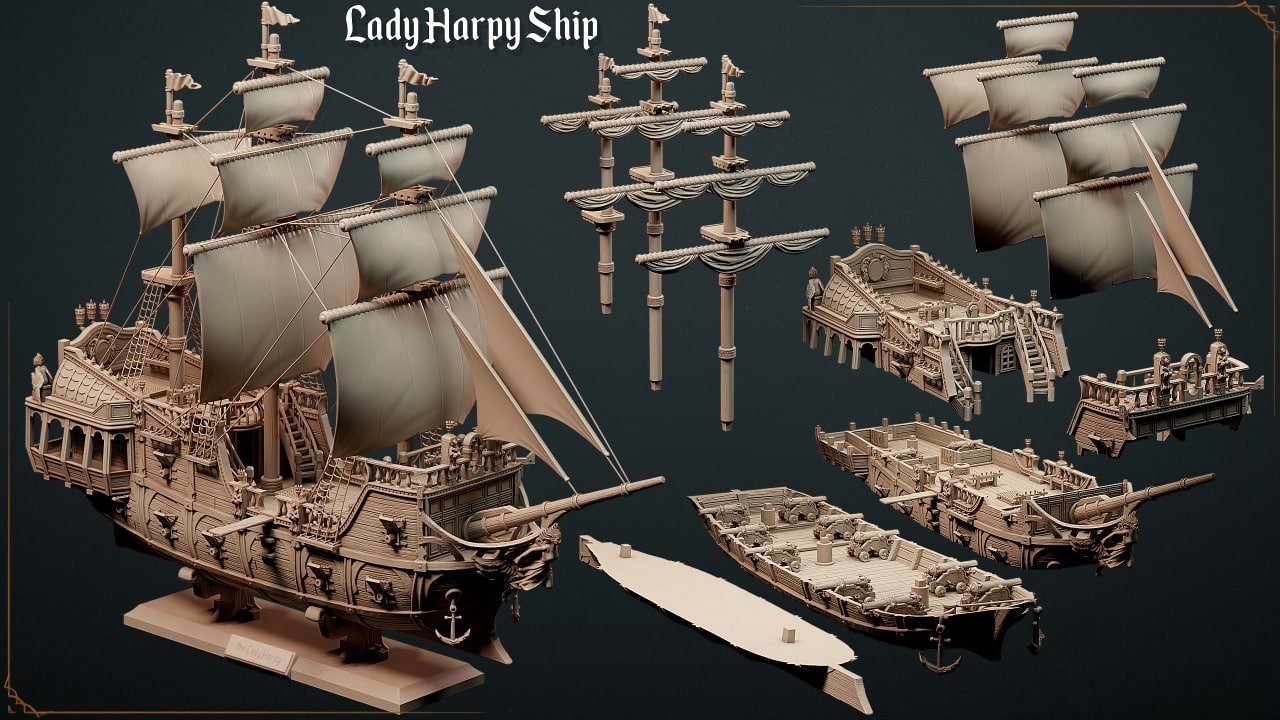 Lady Harpy Ship STL, Pirate Ship STL, Pirate Ship 3D Model, Pirate Ship