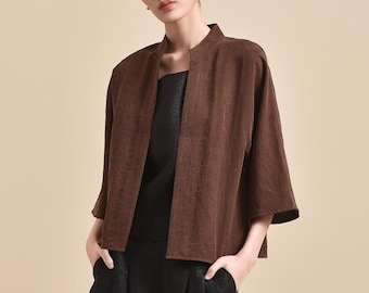 Reversible Mud Silk Kimono-Inspired Jacket, 100% Mulberry Silk Naturally Dyed Minimalist Open Front Jacket Choose Your Fabrics Made to Order