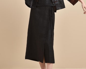 Minimalist Classic Black Midi Skirt, 100% Mulberry Silk, Naturally Dyed Elastic Waist for Effortless Style Choose your Fabrics, Custom Order