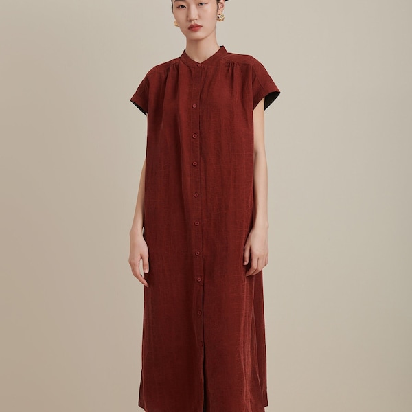 100% Gambiered Reversible Short-Sleeve Mud Silk Dress | Natural Plant Dyed | Eco-Friendly Mud Silk Fashion Label | Made to Order