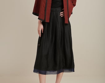 100% Gambiered Women Black Mud Silk Skirt | Natural Plant Dyed | Eco-Friendly Mud Silk Fashion Label | Made to Order