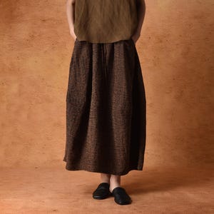 Handcrafted Brown Wide-Leg Mud Silk Skirt, 100% Mulberry Silk, Elastic Waist, 2 Pockets, Relaxed Fit, Zen Style, Custom Size Made to Order